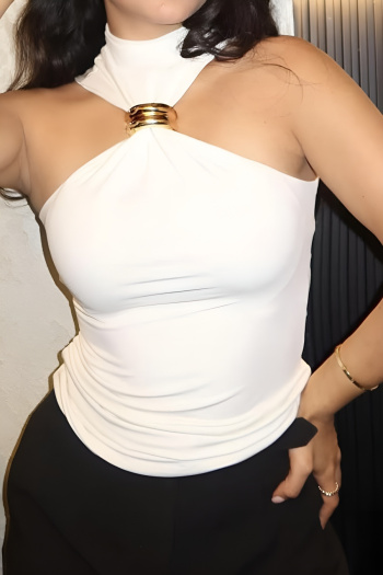 exquisite slight stretch 6 colors metal snap ring decor high-neck all-match vest