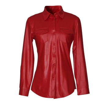 stylish plus size slight stretch pu leather single-breasted all-match jacket
