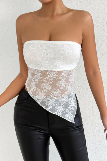 sexy slight stretch tube top see-through lace vest
