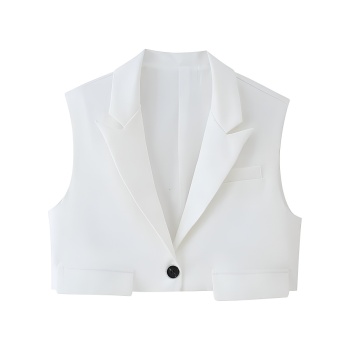 xs-l chic stylish non-stretch one button crop blazer vest(size run small)