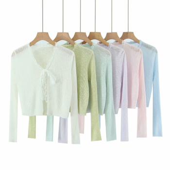 casual stretch 6-colors solid color see-through knit cardigan size run small
