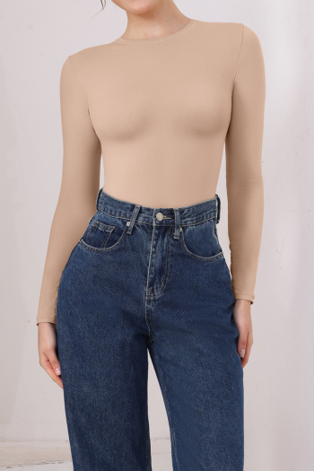 casual high stretch crew neck solid color bodysuit
