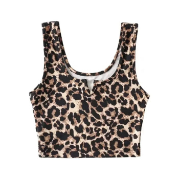 casual slight stretch square neck leopard pattern tank top(size run small)