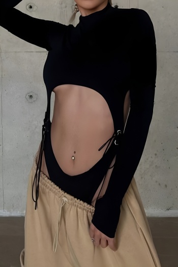 sexy slight stretch solid color slim fit detachable bodysuit