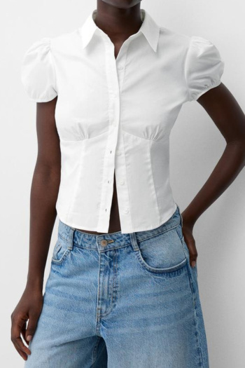 casual non-stretch patchwork white short sleeves blouse