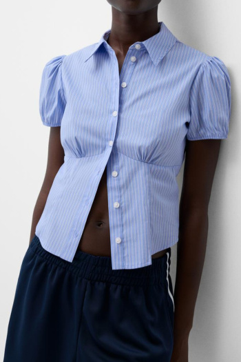 casual non-stretch patchwork contrast color stripes short sleeves blouse