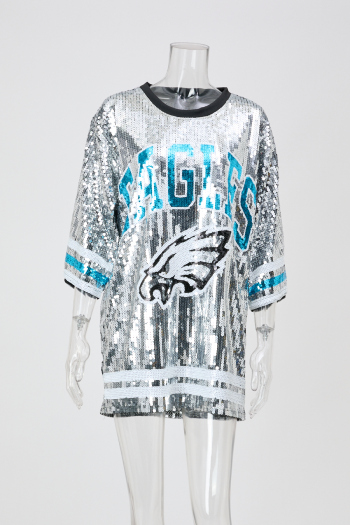 casual non-stretch crew neck letter sequin decor t-shirts