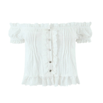 casual non-stretch off shoulder solid color rhinestone decor top(size run small)