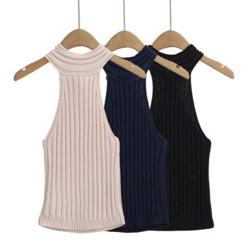 sexy slight stretch ribbed knit crew neck solid color tank top(size run small)