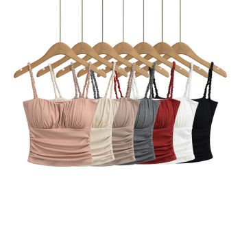 exquisite stretch 7 colors solid color shirring padded tank top(size run small)