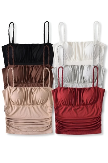 casual stretch 6 colors solid color shirring padded tank top(size run small)