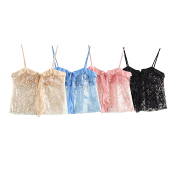 sexy non-stretch 4 colors sequin ruffle decor tank top