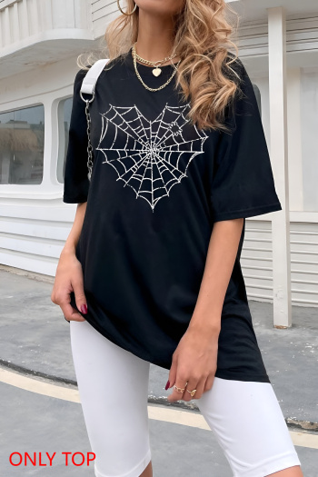 stylish slight stretch heart cobwebs fixed printing short-sleeved t-shirts