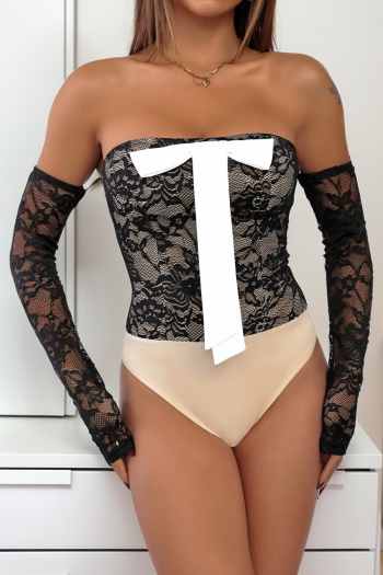 sexy slight stretch stitching lace off shoulder bodysuit