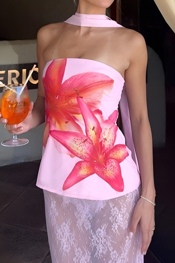 new slight stretch flowers fixed printing bandeau tops (with streamers)