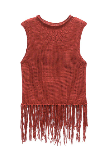 casual slight stretch ribbed knit tassels decor tank top