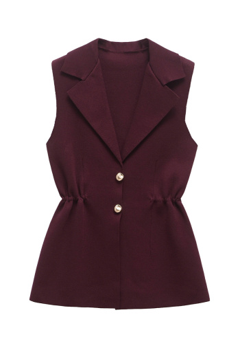 casual non-stretch solid color suit collar tank top