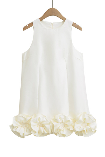 casual non-stretch crew neck flower decor tank top