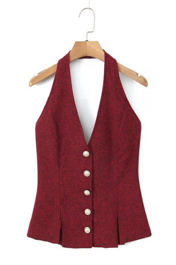 exquisite non-stretch halter-neck pearl decor tank top