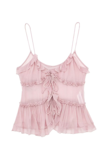 sexy non-stretch chiffon solid color lace-up tank top