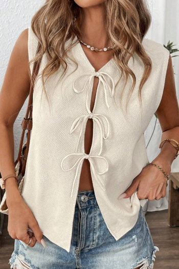 casual slight stretch solid color lace-up loose knitted vest