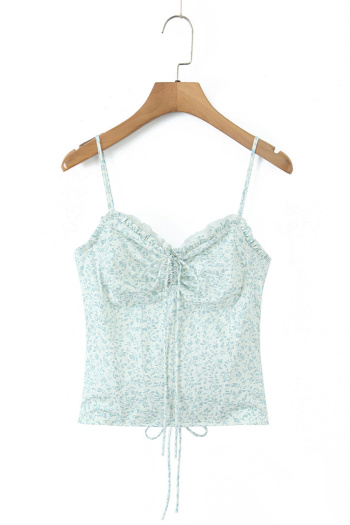 casual non-stretch sling drawstring floral print back lace-up tight vest