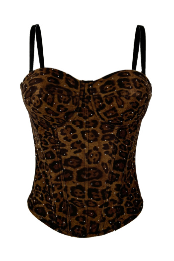 sexy stretch leopard printing rhinestone oadded tank top(with boned&underwire)