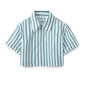 casual non-stretch lapel stripe printing crop blouses
