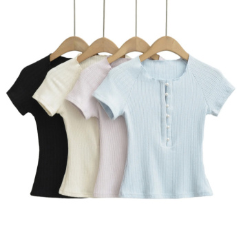 casual slight stretch 4 colors crew neck pearl decor t-shirts(size run small)