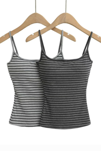casual slight stretch stripe printing padded tank top(size run small)
