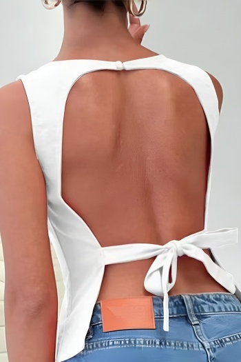 stylish slight stretch pure color backless lace-up all-match vest