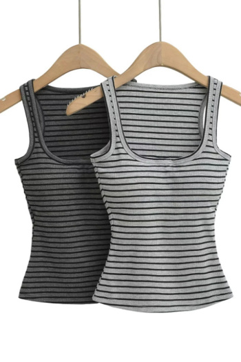 exquisite stretch stripe printing square neck padded tank top(size run small)