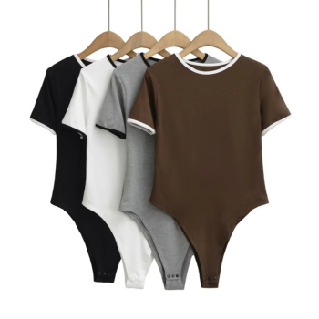 casual slight stretch 4 colors crew neck contrast color bodysuit(size run small)