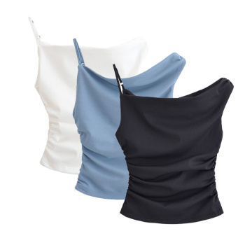 exquisite slight stretch 3 colors solid color shirring tank top