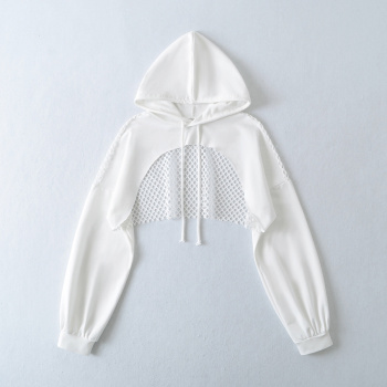 stylish slight stretch loose hollow hooded crop sweatshirt size run small