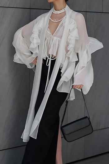 exquisite non-stretch ruffle decor v-neck lace-up top