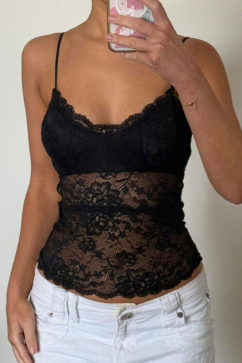 sexy slight stretch slim see-through lace sling backless vest