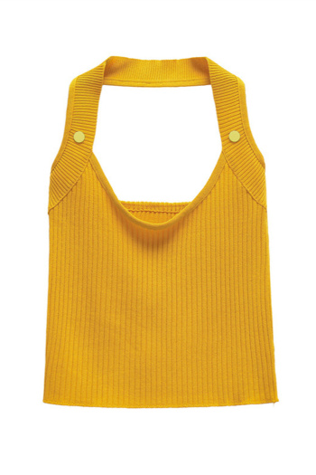 casual slight stretch knitted round neck button decor vest