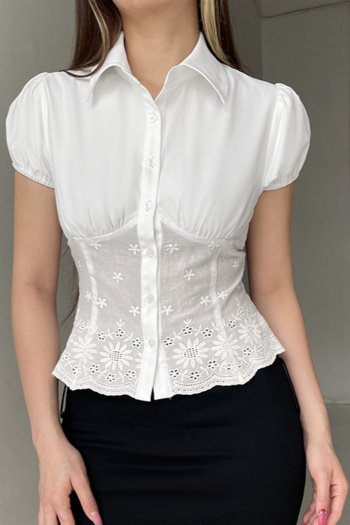 casual non-stretch stitching lace lapel blouses