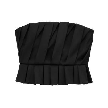 sexy non-stretch solid color tube design pleated tank top