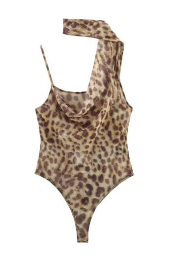 sexy slight stretch halter-neck leopard printing bodysuit
