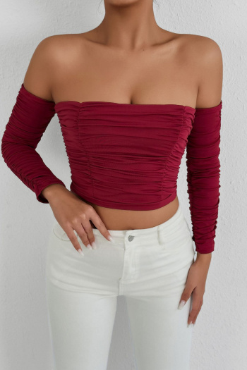 sexy slight stretch tube design solid color with sleeves shirring top