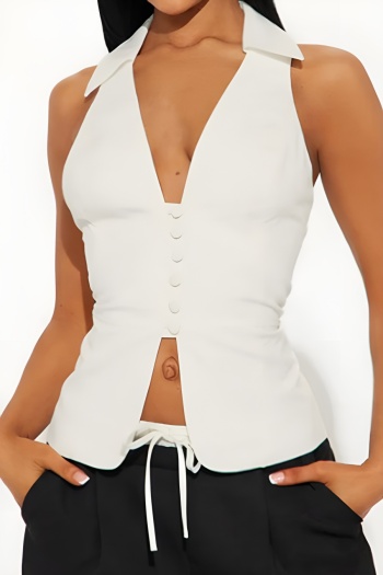 sexy non-stretch lapel v-neck solid color tank top