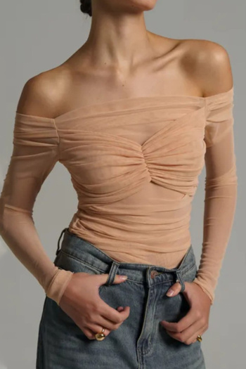 sexy slight stretch see-through mesh off shoulder top