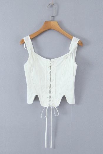 sexy non-stretch solid color tight lace-up sling slit vest