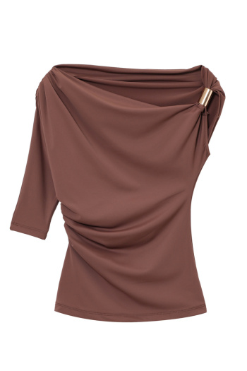 casual slight stretch solid color one shoulder pleated slim top size run small