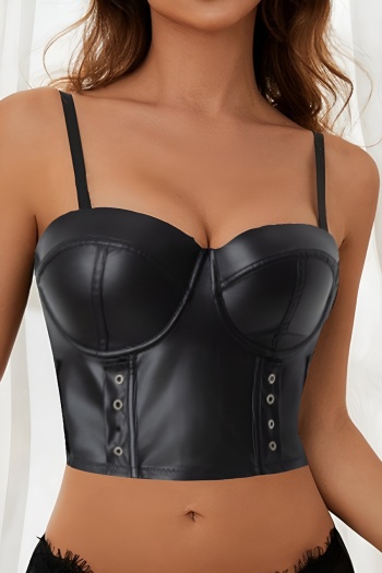 sexy slight stretch pu leather padded underwire boned crop vest