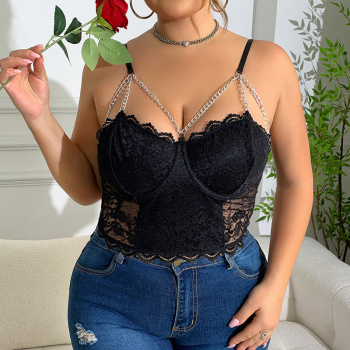 sexy plus size slight stretch sling chain crop vest with underwire
