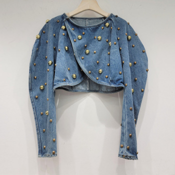 stylish punky style non-stretch denim rivet decor outerwear(size run small)