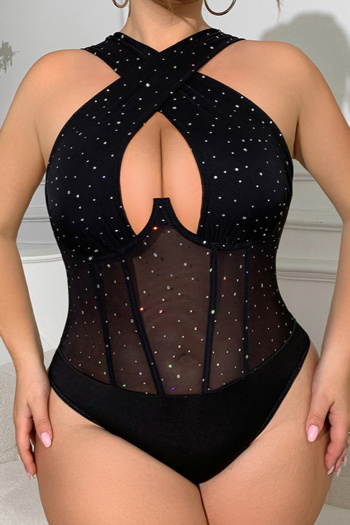 sexy plus size slight stretch see-through mesh with underwire bodysuit